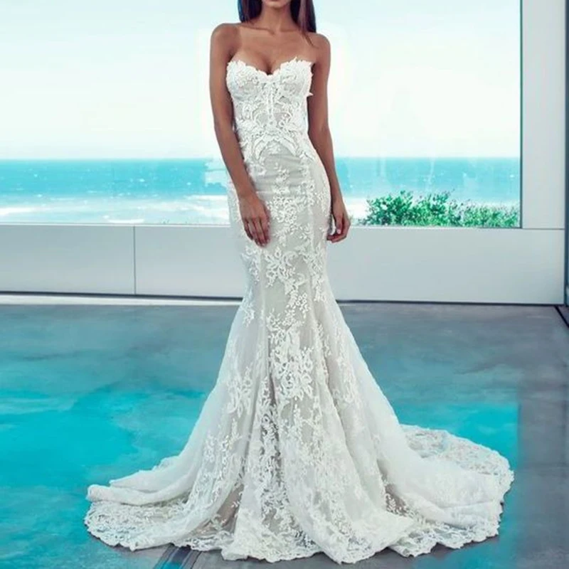 

white elegant dress Women Sexy Strapless Evening party Dresses Solid sexy hips-wrapped Bodycon Plus Size long Mermaid dress lady