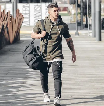 

Men Fashion New Short Sleeve Hoodie Bodybuilding Workout Cotton T Shirts