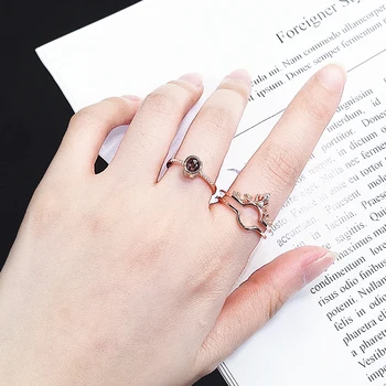 

Rose Gold 100 Languages "I Love You" Memory Crown Couple Rings New Engagement Wedding Ring Set 925 Sterling Silver Women Jewelry