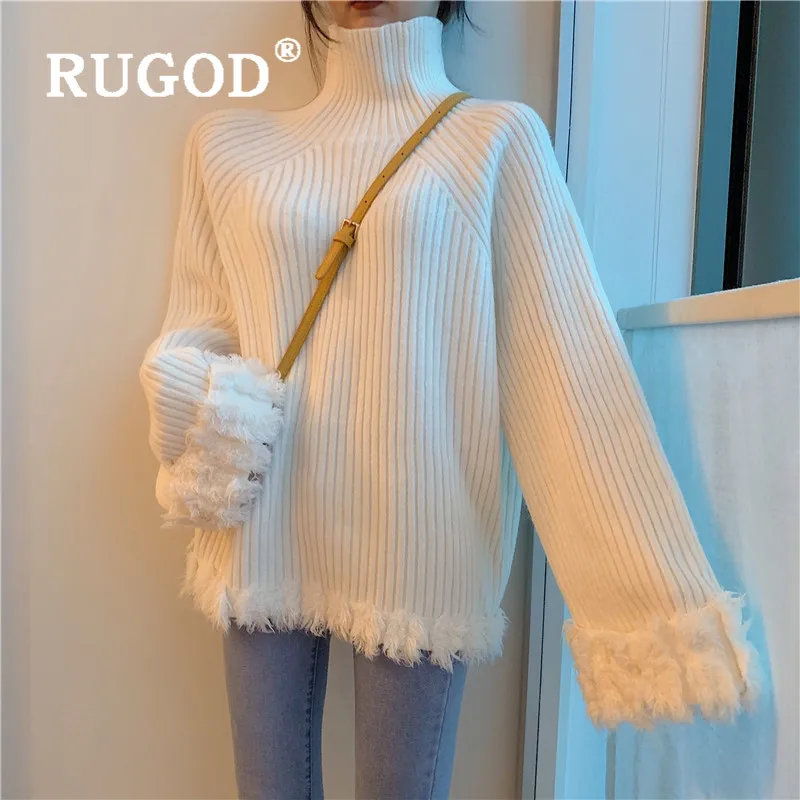 RUGOD 2019 новые женские с воротником под горло сезон зима теплые свитера пуловеры