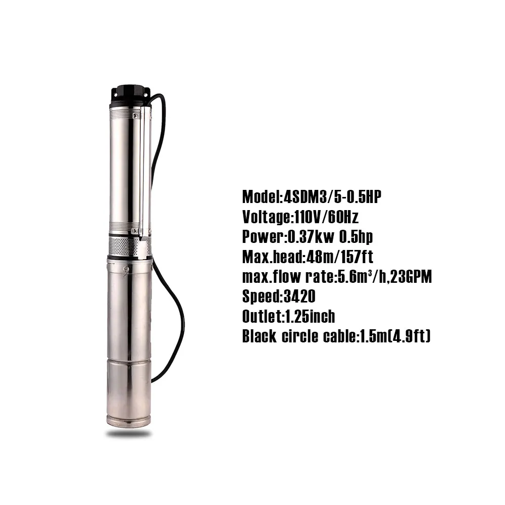 

SHYLIYU 110V Electric Stainless Steel 0.5Hp Vertical Multistage Centrifugal Impeller Industrial Submersible Borehole Well Pump