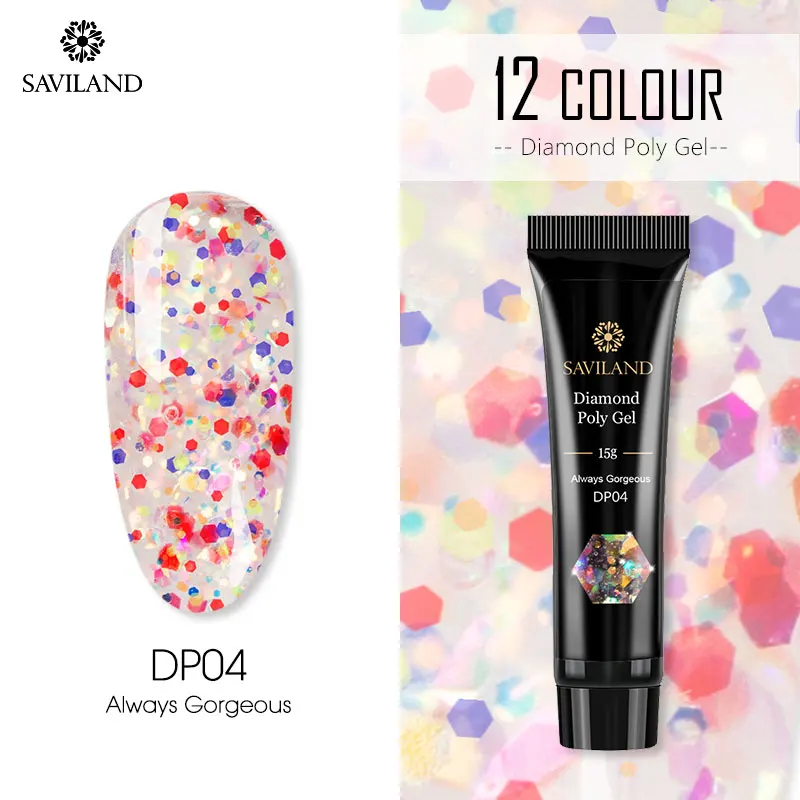 SAVILAND Colors Diamond Poly Gel Soak Off UV Builder Gel Glitter Gel Lacquer Camouflage Fast Nail Extension Poly Gel Art Design - Цвет: 15ml DP04