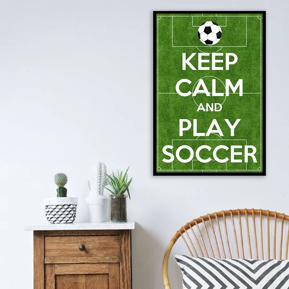 Campo de futebol inglês arte da parede decoração da lona pintura manter a  calma e jogar cartazes de futebol fotos parede para sala estar - AliExpress