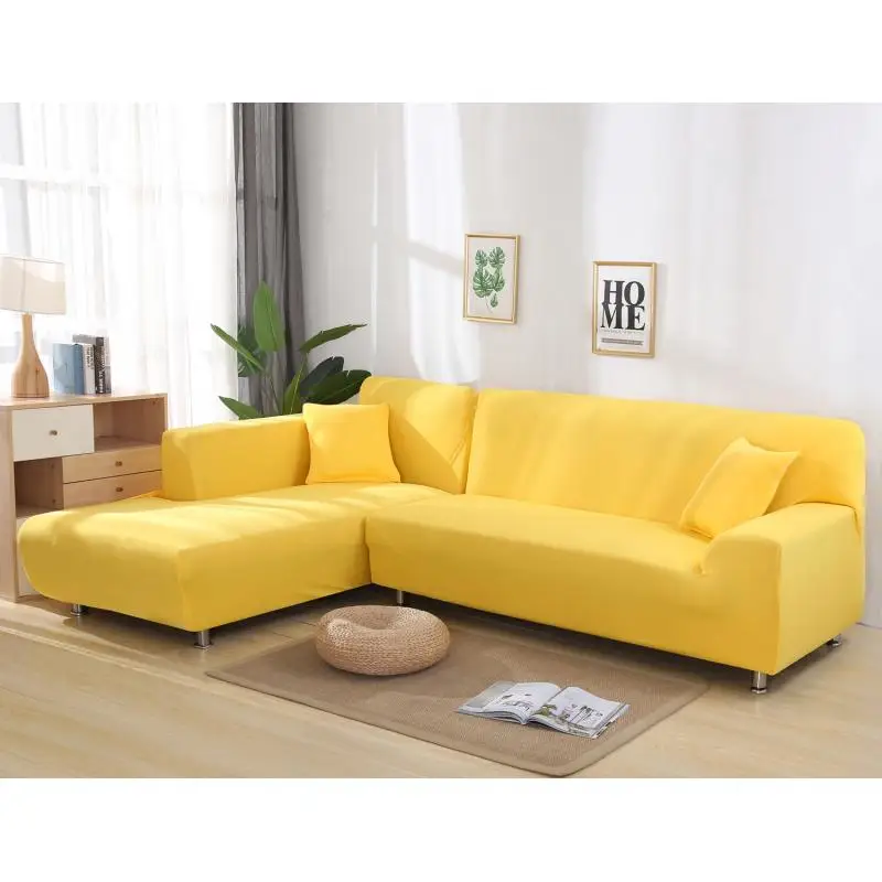 yellow 1 шт. сплошной цвет эластичный чехол на диван спандекс современный полиэстер угловой диван покрывало для дивана стул протектор гостиная 4 местный - Цвет: yellow