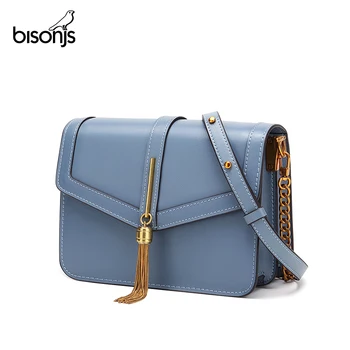 

BISONJS NEW Brand Women Bag Shoulder Leather Vintage Chain Crossbody Bags For Women Tassel Messenger Bag Women Handbag B1633