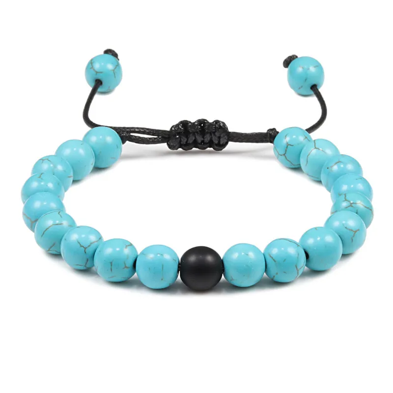 Matte Blue Регулируемый Голубой Бирюзовый Плетеный веревочный браслет для женщин и мужчин натуральный Будда из бисера Йога плетение Браслеты Ювелирные изделия мужской Pulseira - Окраска металла: Matte Blue
