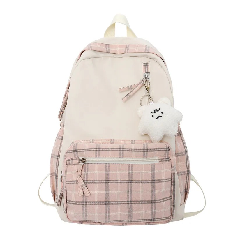 Lattice College Backpack Women School Plaid Bag Girl Cute Travel Backpack Trendy Fashion Female Laptop Student Bag Ladies Kawai
