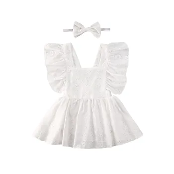 

2PCS Newborn Romper Kids Baby Girls Clothes Lace Ruffled Dress Floral Jumpsuit Solid White Outfits Baby Summer Clothing