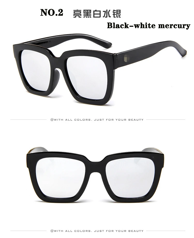 Солнцезащитные очки для женщин, Ретро стиль, негабаритная квадратная оправа, мода, фирменный дизайн, солнцезащитные очки, поляризационные, ray bann, очки, желтые - Цвет линз: NO.2 Black-white