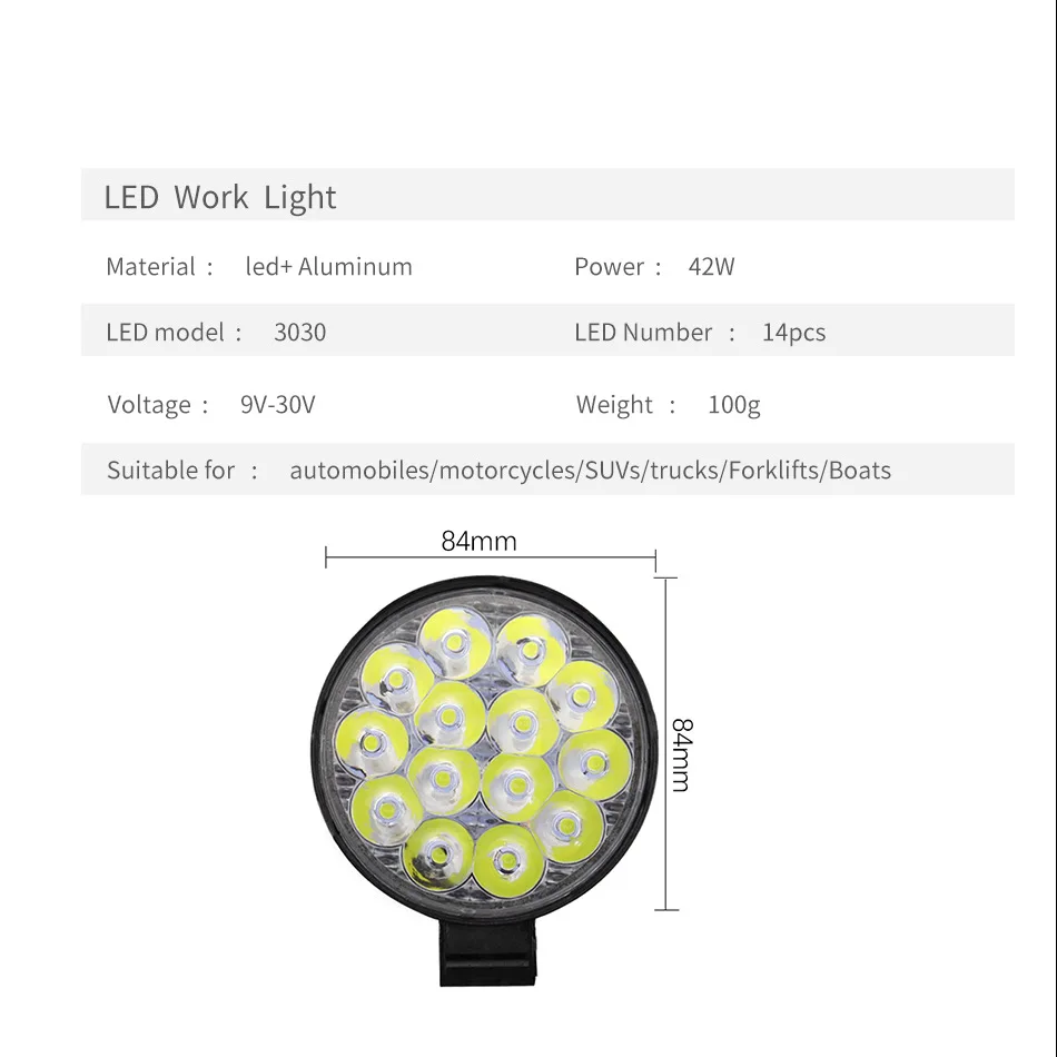 Светодиодный рабочий свет мини круглые 14 лампы 42 Вт вспомогательный свет Инженерная Модифицированная фара дальнего света фара