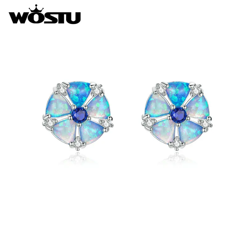 WOSTU Новое поступление синие и розовые серьги для женщин ослепительные циркониевые цветущие цветы в форме пятиугольника ювелирные изделия серьги XCNE024