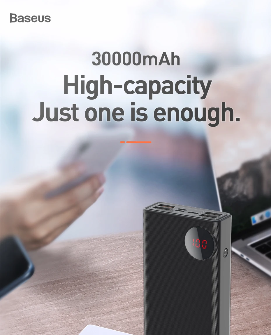 Baseus 30000 мАч Внешний аккумулятор usb type-C PD Быстрая зарядка для iPhone 11 Pro Max samsung Quick Charge 3,0 внешний аккумулятор