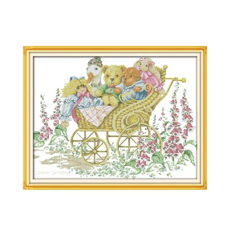 Happy liitle bears cross stitch kit 14ct 11ct count print canvas stitching embroidery DIY handmade needlework | Дом и сад