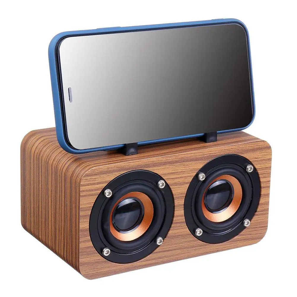 

Retro Wooden Wireless Desktop Bluetooth Speaker Phone Holder USB Rechargeable