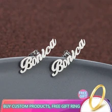 Великолепная сказка Горячая персонализированные слова три цвета ювелирные изделия из нержавеющей стали настроены имя серьги для женщин