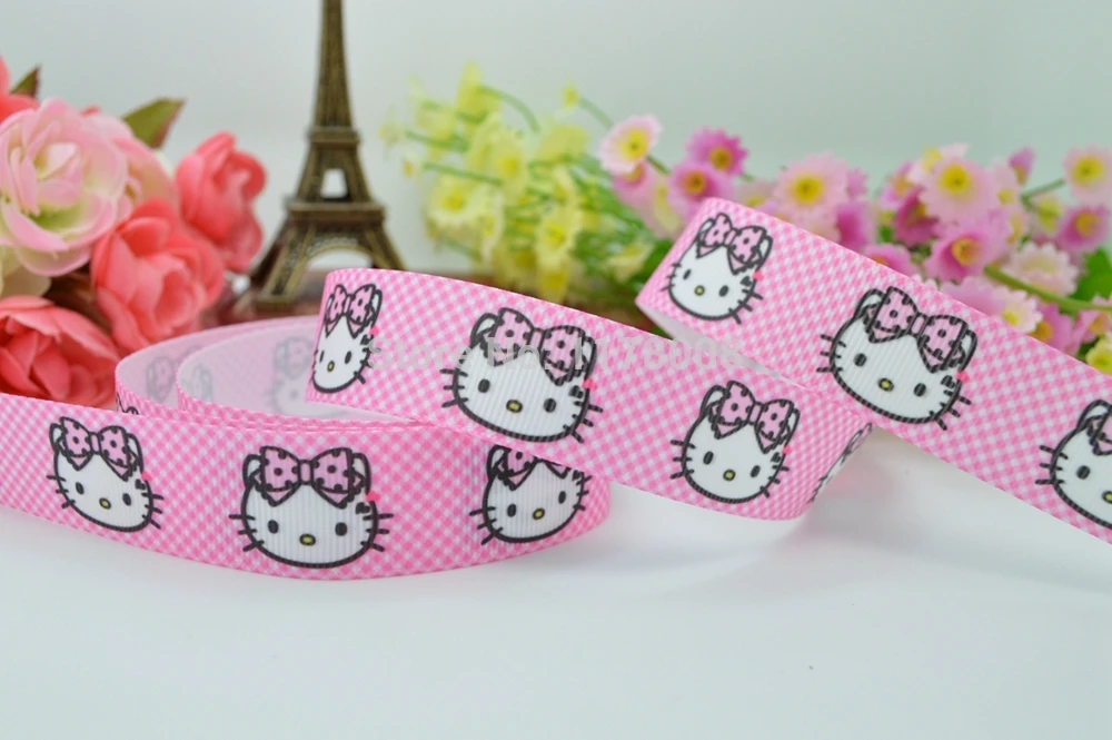 7/" 22 мм 50 ярдов PinkKitty печатная корсажная лента, бант для волос DIY материалы для одежды ручной работы оптом OEM