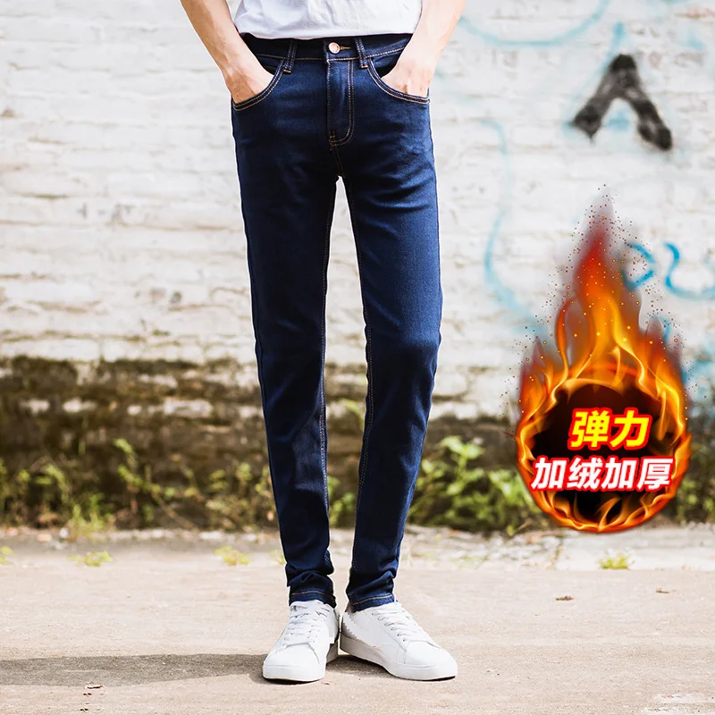 Мужские зимние джинсы, мужские Модные Повседневные облегающие плотные вельветовые Теплые джинсовые брюки-карандаш, высококачественные хлопковые ковбойские брюки