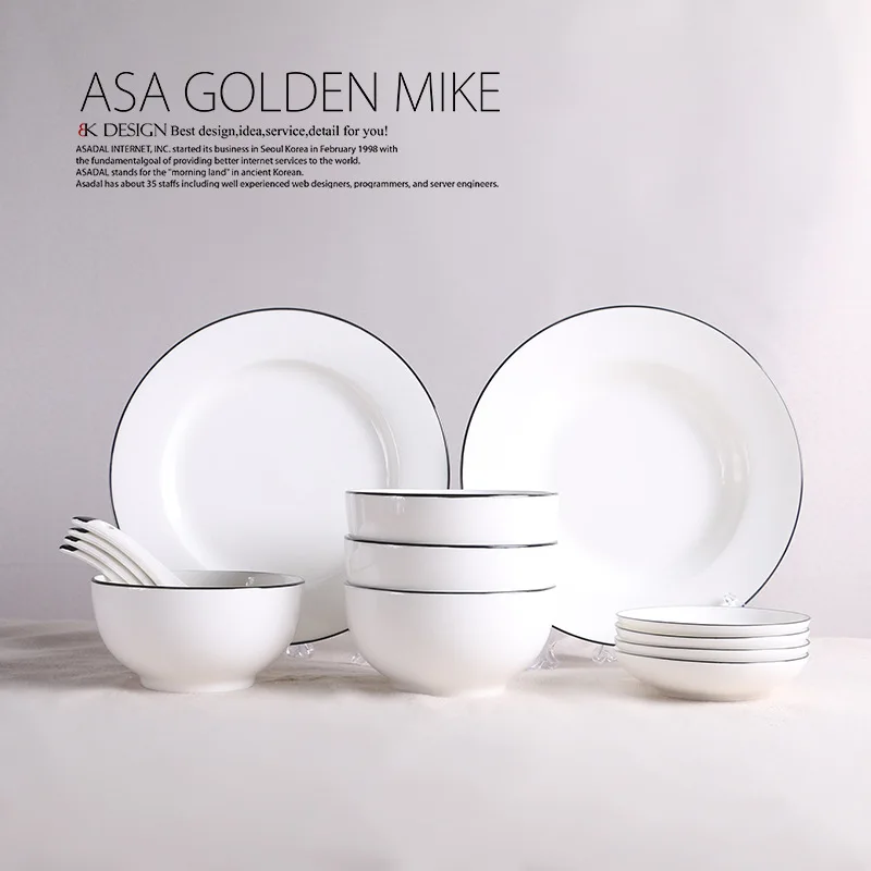 Набор тарелок и тарелок с ручной росписью по краям, тарелка для отеля, миска для риса, ложка, комбинированная подарочная посуда