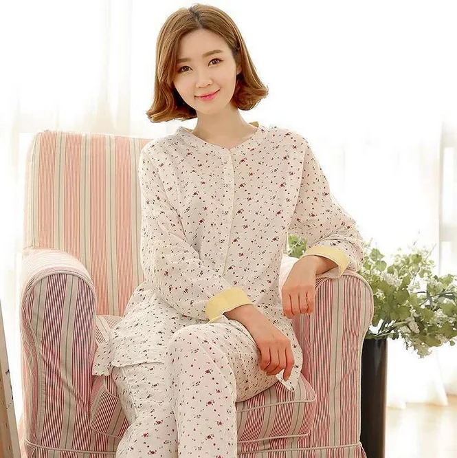 Women Autumn Spring Pijamas New Fashion Printing Cotton Pajamas Set Pregnant woman pajamas Breast Feeding Sleepwear