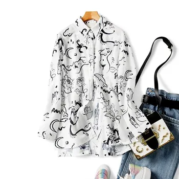 

2020 New Abstract Art Pattern Print Women's ShirtLadies Long-Sleeved Spring Summer Loose Blouses And Tops