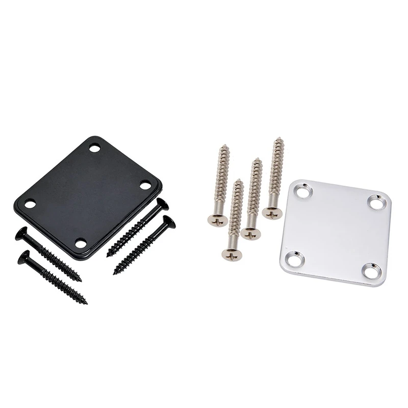 

2 Set Electric Guitar Neck Plate with Screws for Strat Tele Guitar Precision,Jazz Bass Replacement - Chrome & Black