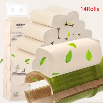 

14 Rolls Bamboo Toilet Paper Soft Bulk Bath Tissue Bathroom 4 Ply Household US