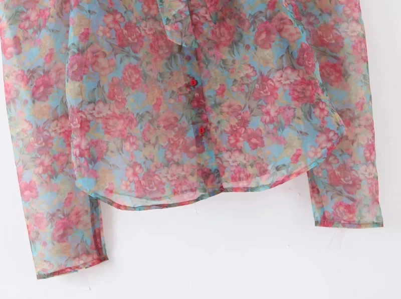 Винтаж Длинные рукава с рюшами и цветочным принтом Блузка, женские рубашки в Корейском стиле Модные перспектива женский топ повседневное шифоновое платье в стиле бохо, одежда