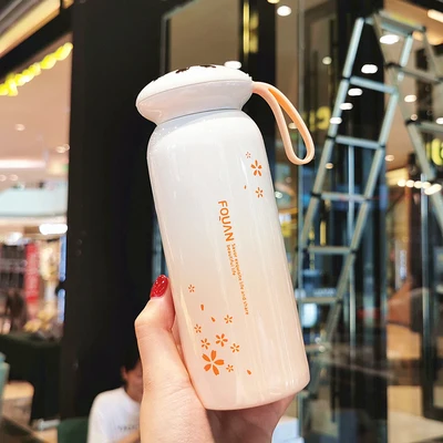 Orange 300 мл Милая бутылка для воды Герметичная Бутылка вакуумная колба из Нержавеющей Стали Портативная модная чашка для воды для студенческой пары - Цвет: Orange
