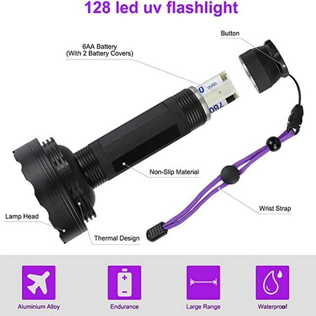 Linterna UV impermeable para detección de seguridad, lámpara de luz  ultravioleta, 100LED, 51LED, 21LED, 12LED, 9LED, 395nm - AliExpress