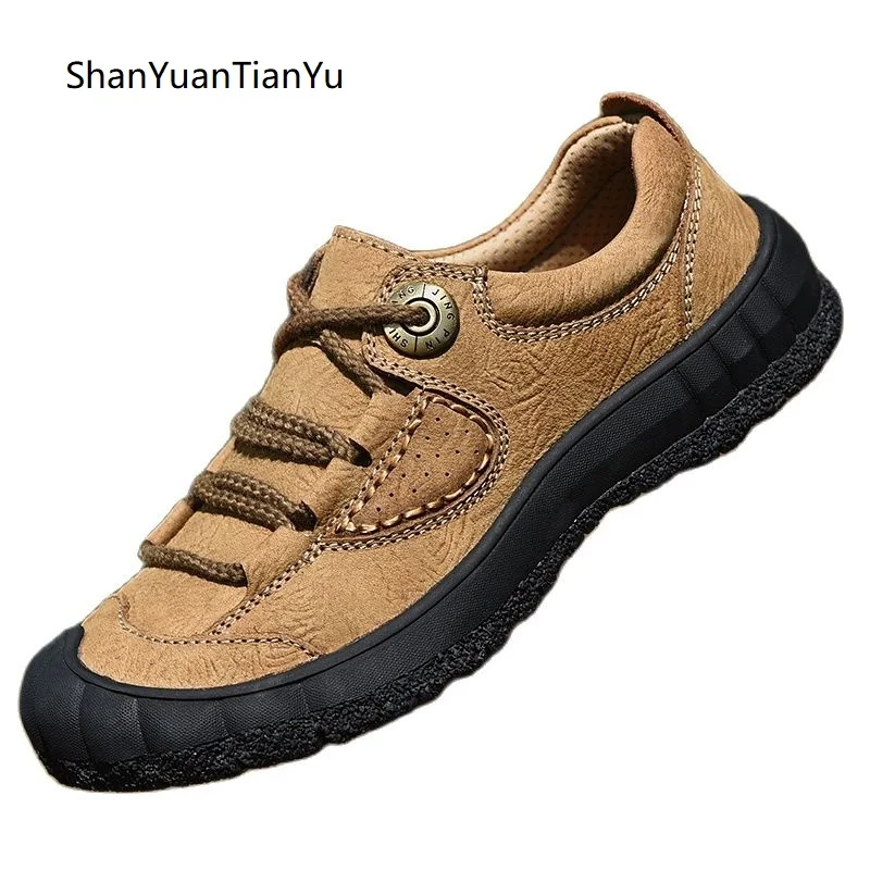 

Men Genuine Leather Shoes Lace-up Men Casual Shoes Hand-stitched Thick-soled Men's Shoes Handamde Footwear Man Shoes