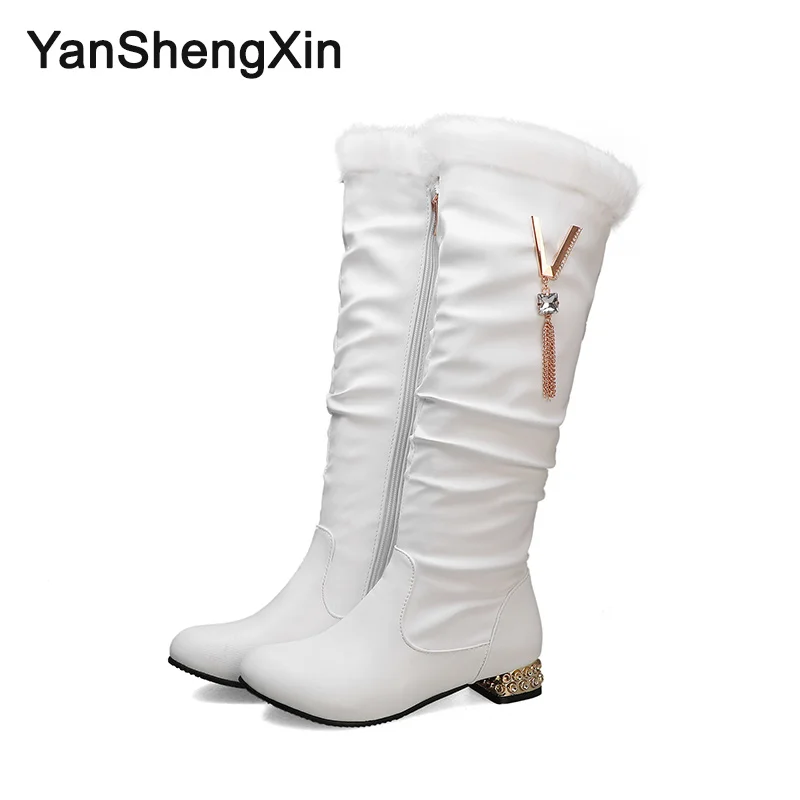 Женские сапоги с круглым носком YANSHENGXIN черные до середины икры украшенные