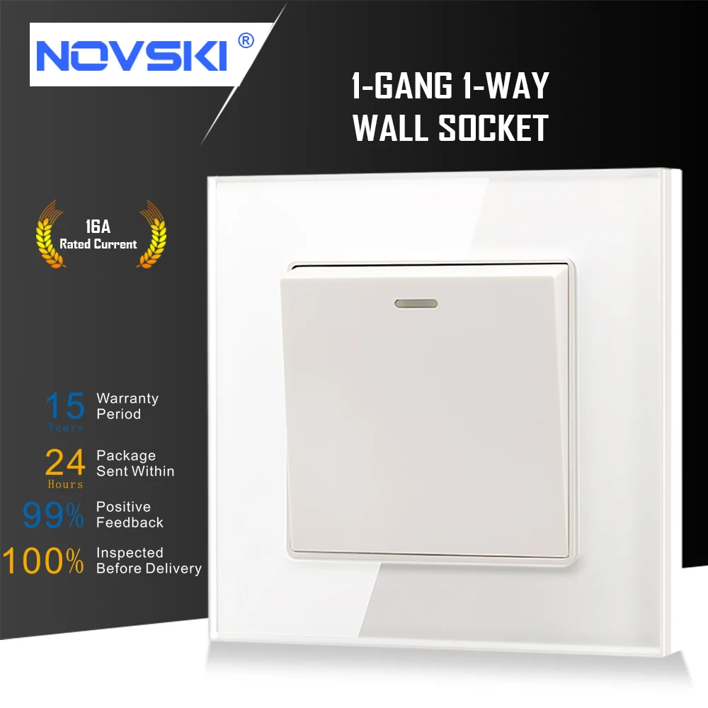 

NOVSKI Luxury Crystal Glass Panel Switch On / Off Wall Switch 16A German Bayer Base 86*86mm