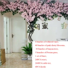  Pink artificial cherry tree cherry blossom branch silk DIY wedding flower wall wedding decoration home outdoor decoration 