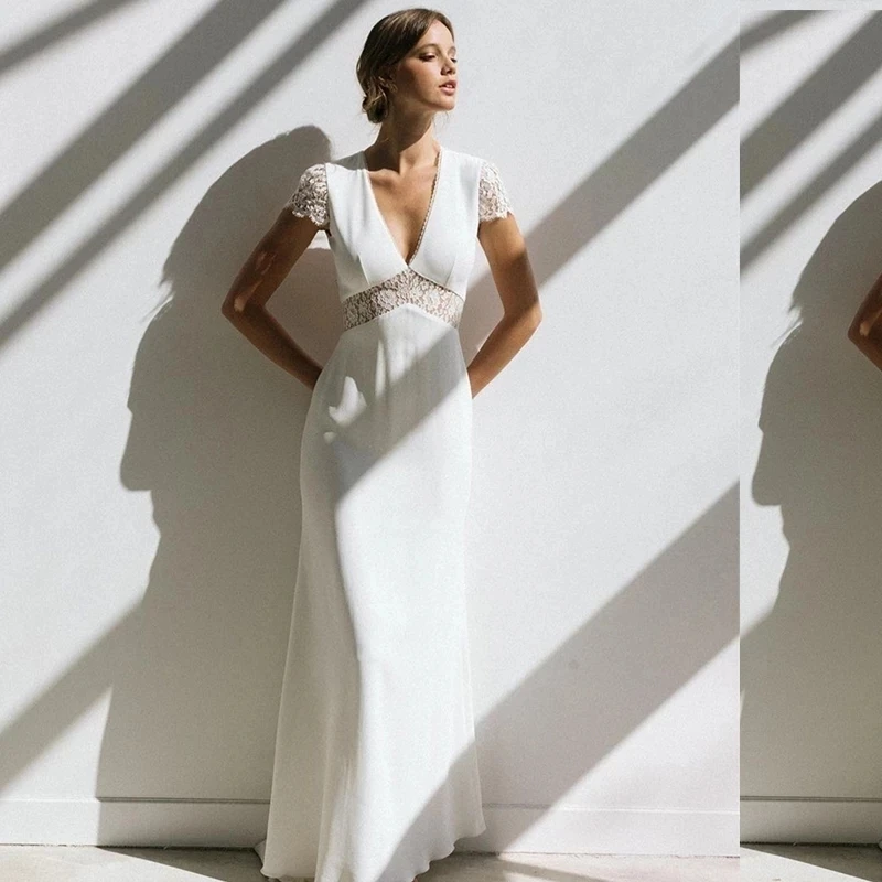 

Пляжное свадебное платье А-силуэта с V-образным вырезом и рукавами-крылышками, шифоновое кружевное свадебное платье в арабском стиле Дубая, свадебное платье