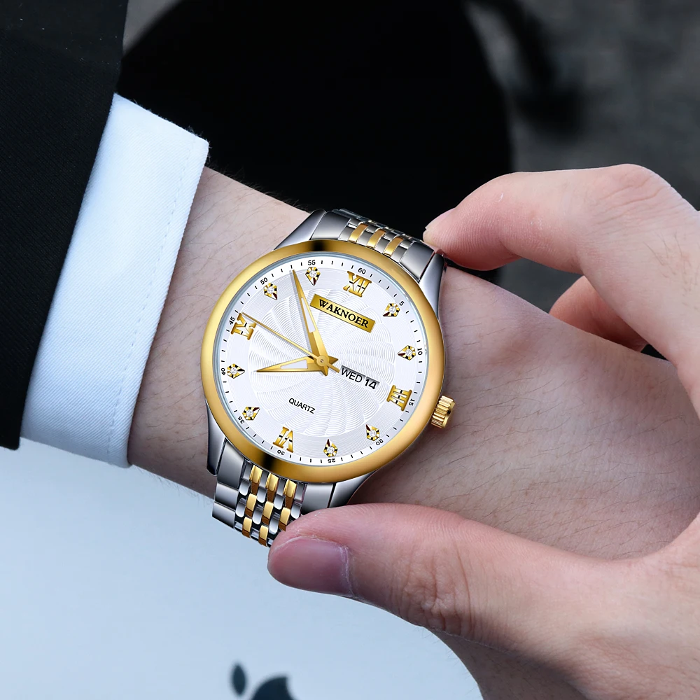 Мужские s часы лучший бренд класса люкс WAKNOER мужские часы Неделя дисплей Кристалл кварцевые наручные часы мужские часы Relogio Masculino
