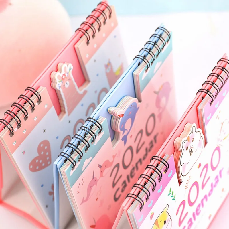 Свежий студенческий милый мультяшный мини настольный бумажный календарь двойной ежедневный планировщик настольный планировщик годовой Органайзер