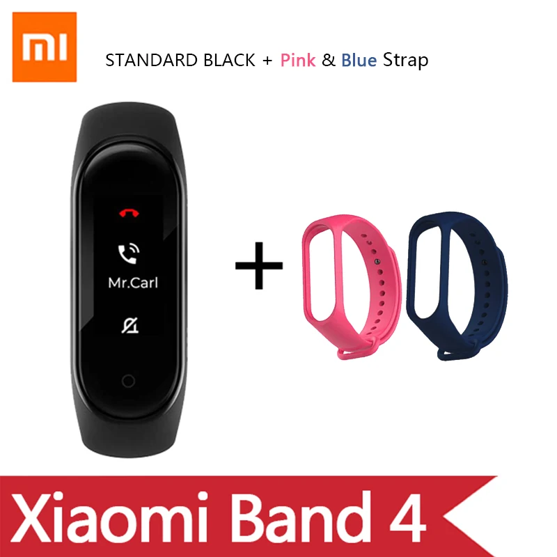 Умный Браслет OriginalXiao mi Band 4 на английском, испанском и русском языках, 3 цвета, AMOLED экран, mi band 4, Smartband, fitness Traker - Цвет: Ad Pink Blue Strap