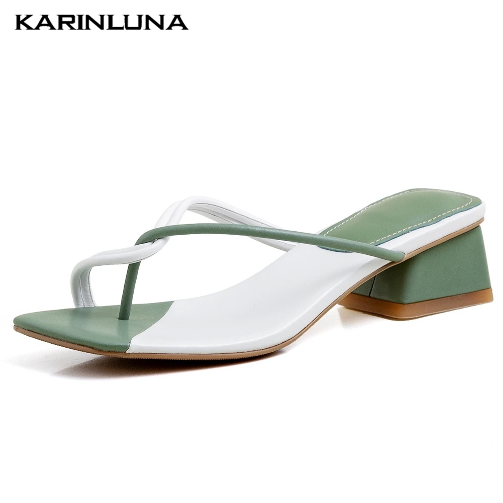

Karinluna New Arrivals Chunky Heels Size 42 Slipper Flip Flops Summer Women Shoes Woman Sandals