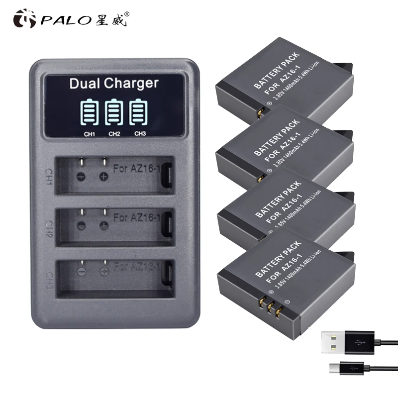 4x AZ16-1 xiao mi Yi 2 4K Lite аккумуляторы accu + LED USB двойное зарядное устройство для XiaoYi Xiaomi II