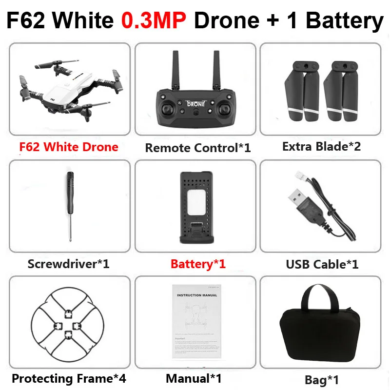 F62 W 0.3MP 1B Bag F62 Foldable Profissional Drone with 4K HD Dual Camera WiFi FPV Optical Flow Wide Angle RC Helicopter Quadrocopter Toy SG106 E58 - Цвет: F62 W 0.3MP 1B Bag