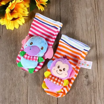 

4pcs Baby Animal Wrist Rattles Infant Hands Foots Finders Soft Developmental Toys (Monkey and Elephant)