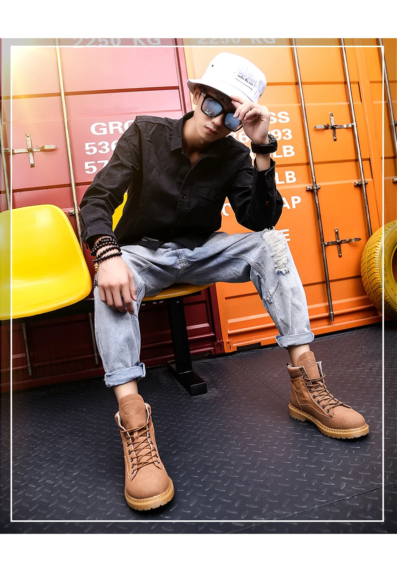 Men anti-slip breathable ankle boots waterproof high street fashion doc martens boots black grey brown lace up round-toe motorcycle boots soft comfortable work shoes safety (22)