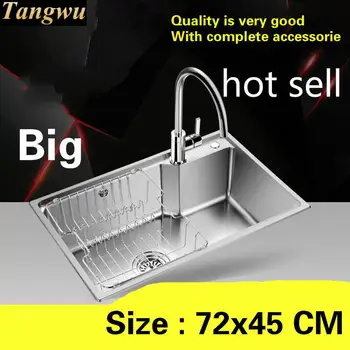 Best Free Shipping Household Standard High-grade Kitchen Single Trough Sink Food Grade 304 Stainless Steel Big Hot Sell 720x450 MM