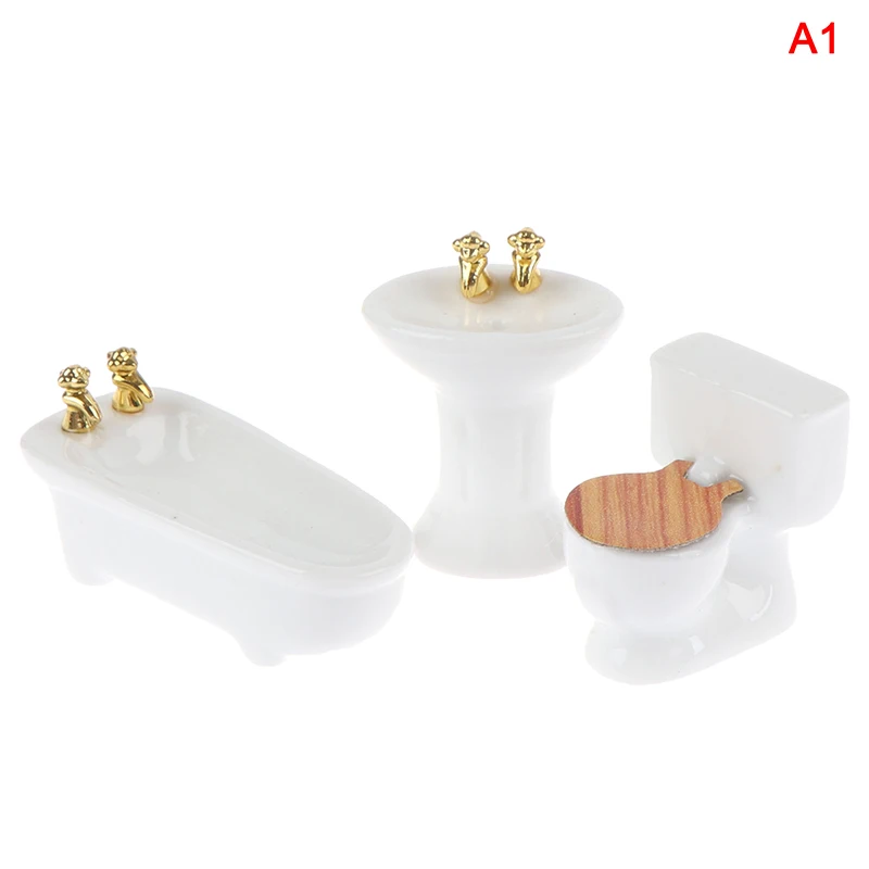 1Set(3pcs) 1/24 Dollhouse Miniature Bathroom Set Ceramic Bathtub Toilet for Dolls House Furniture Play Toy 3Styles - Цвет: 1