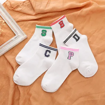 

5 Pairs Classic Striped Letter Print Fashion Short Sock Girls Cute Harajuku Socks Casual Female Cool Skateboard Cotton Socks sox