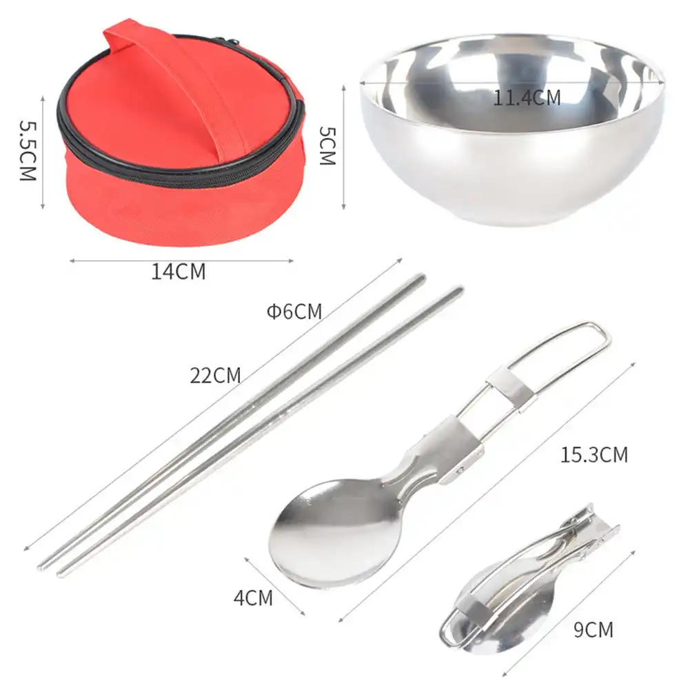 Stainless Steel Camping Tableware Set Bowl Spoon Chopsticks Outdoor Cutlery
