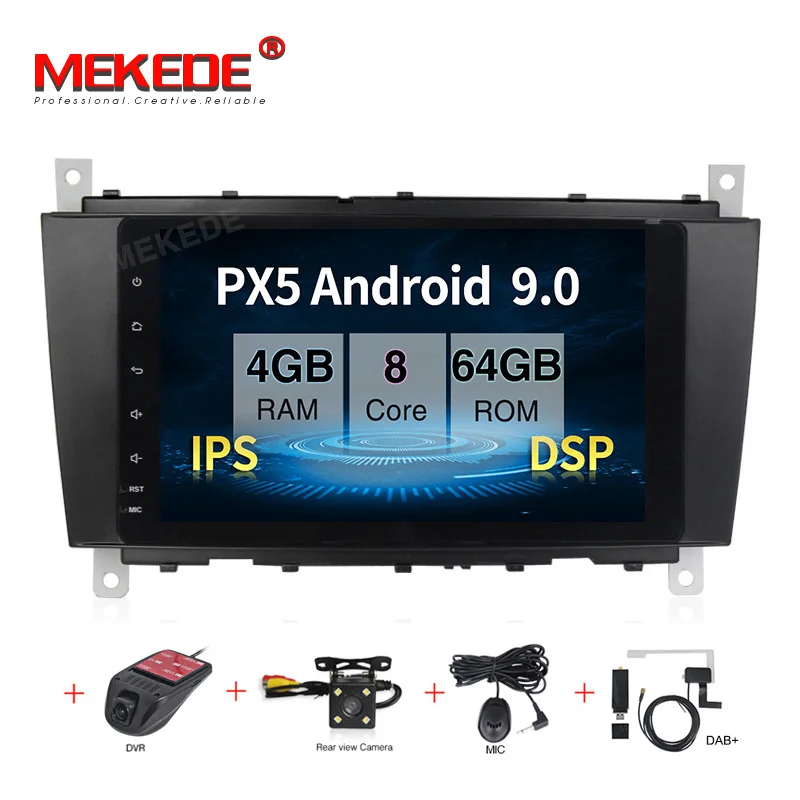 PX5 Android 9,0 автомобильный DVD для Mercedes/Benz C Class W203 2004-2007 c200 C230 C240 C320 C350 CLK W209 Восьмиядерный 4G ram 32G rom - Цвет: 64G CAMERA DVR DAB