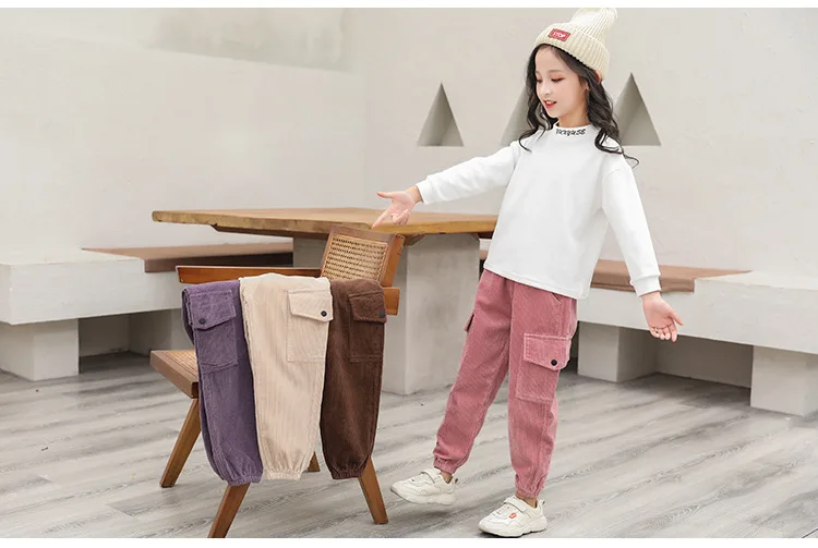 Big Girls Thicken Corduroy Pants Kids Winter Warm Cargo Pants New 4-13Y Children's Wear Girl Cotton-padded Trousers Costume