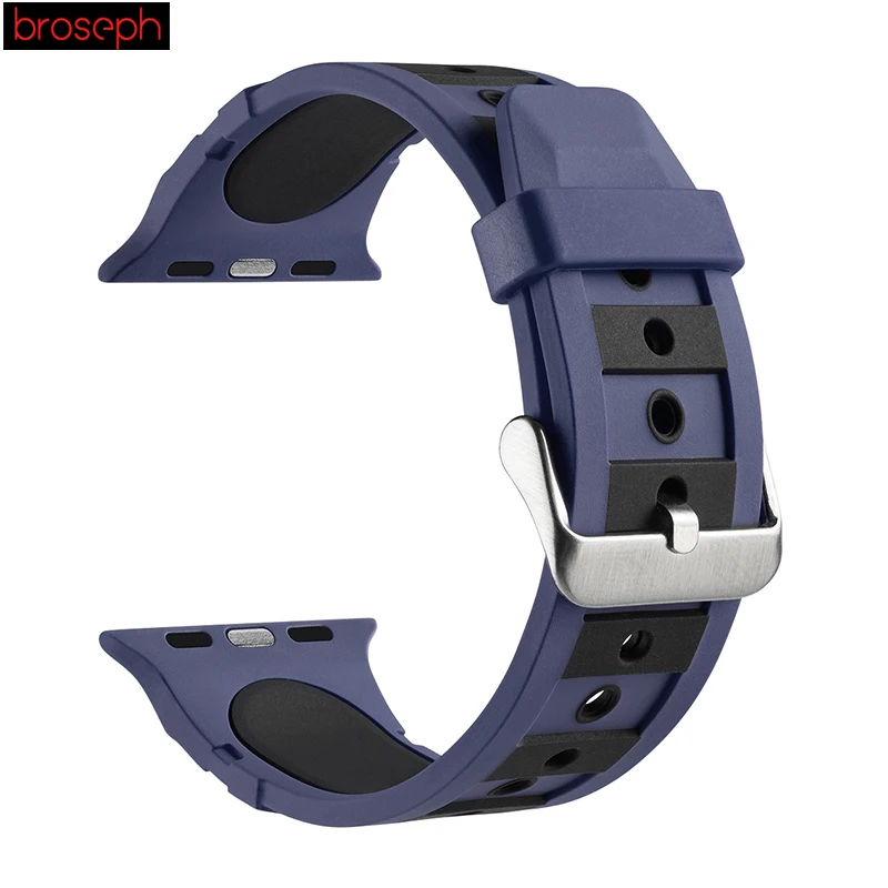 Blue Black Силиконовый ремешок для iwatch 4 ремешка 44 мм 40 мм для мужчин и женщин браслет для apple watch 1 2 3 38 мм 42 мм ремешки для часов - Цвет ремешка: Blue Black