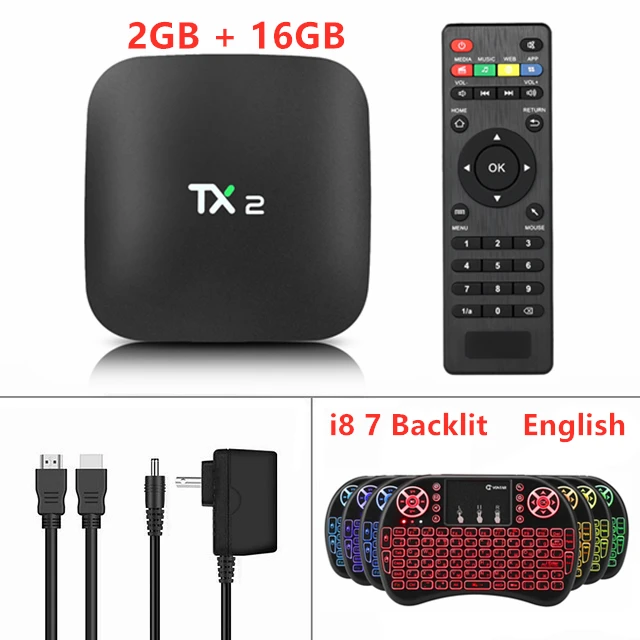 2G 16G i8 7 Backlit Android 6,0 TX2 R2 ТВ приставка RK3229 Penta Core 2GB 16GB 4K 2,4G wifi TX2 R2 Smart Box HD2.0 BT2.1 медиаплеер TX2 R2 Установочная коробка - Цвет: 2G 16G i8 7 Backlit